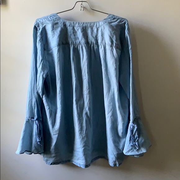 Blue Chambray LOFT Bell Sleeve Blouse - Picture 3 of 5